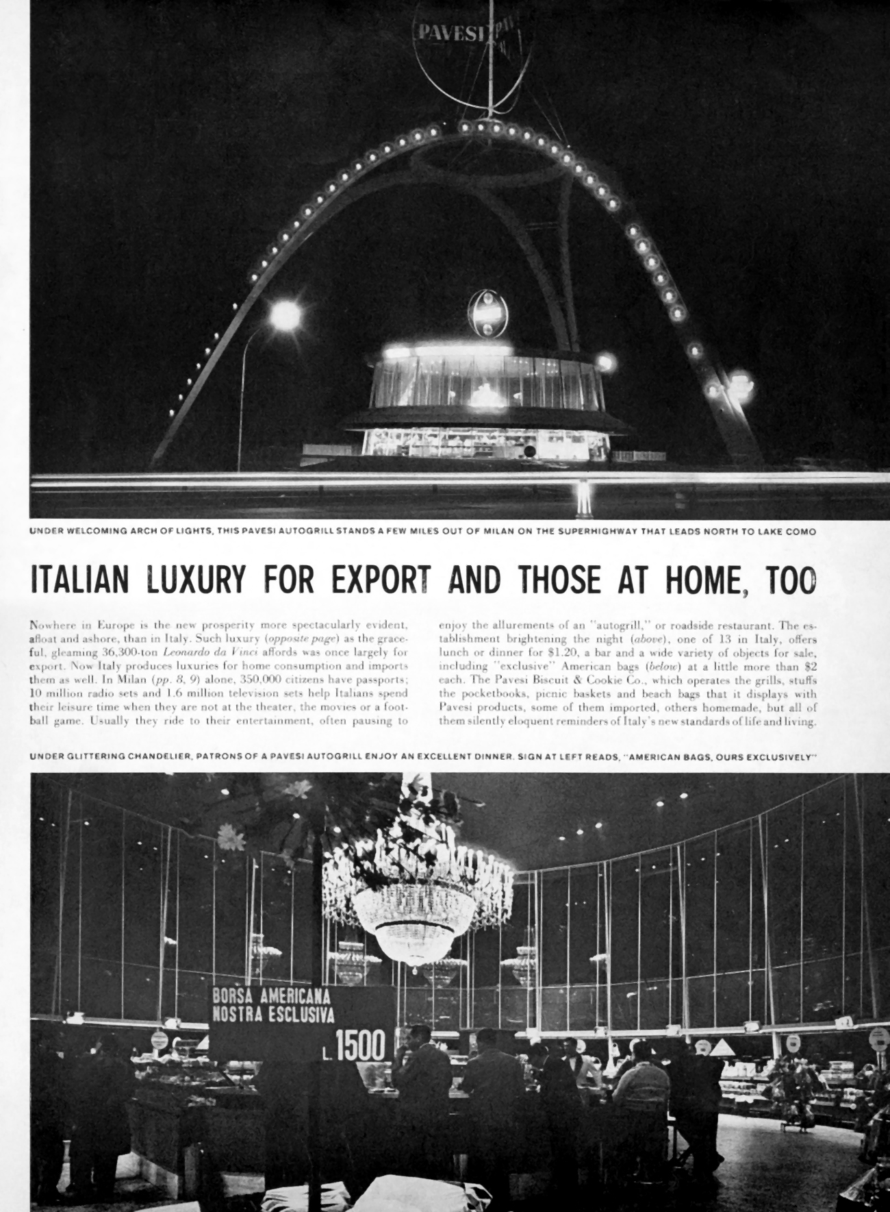 Il giornale “Life” del 26 settembre 1960 menziona l’innovatività delle aree di servizio italiane (fonte: autogrill.com)